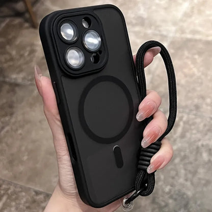 Clear Matte Magnetic Lanyard Wrist Strap Phone Case
