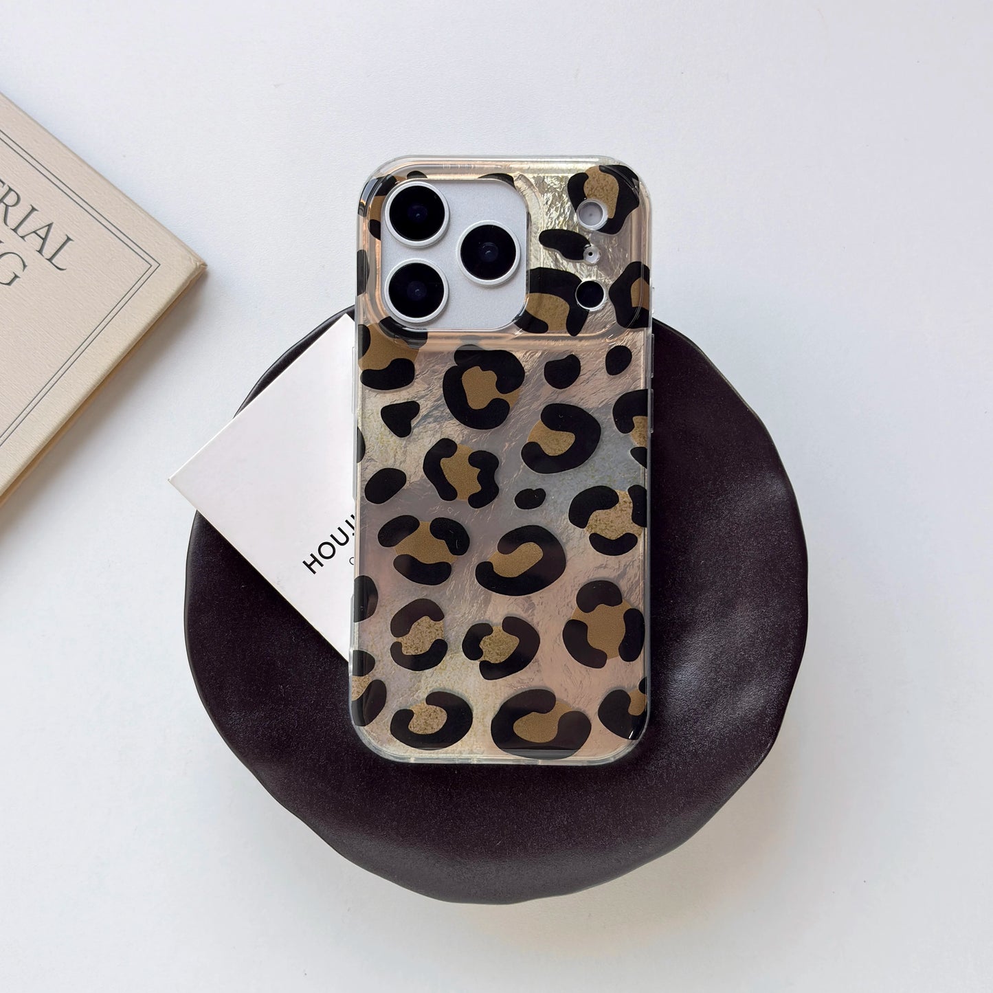 Fashion Black Leopard Print Pattern Glacier Texture Glossy Protective Phone Case