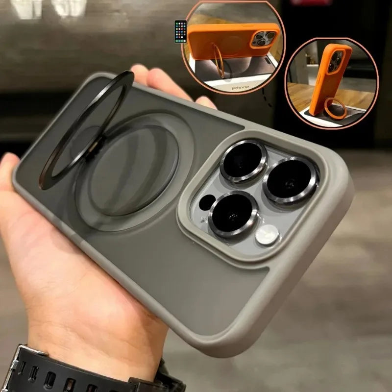 Matte Ring Holder Glass Lens Phone Case