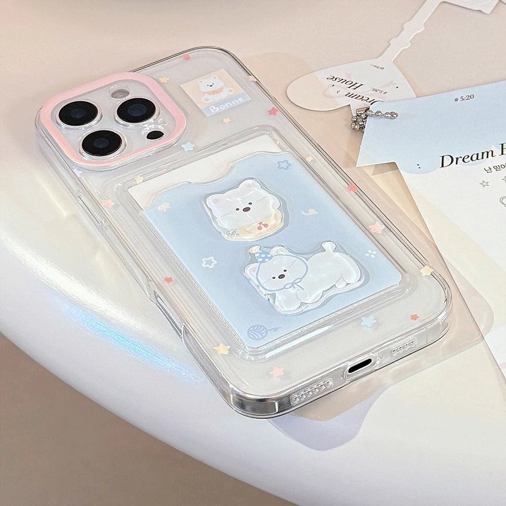 Cartoon Dog Cute Puppy Wallet Card Holder Slot Phone Case