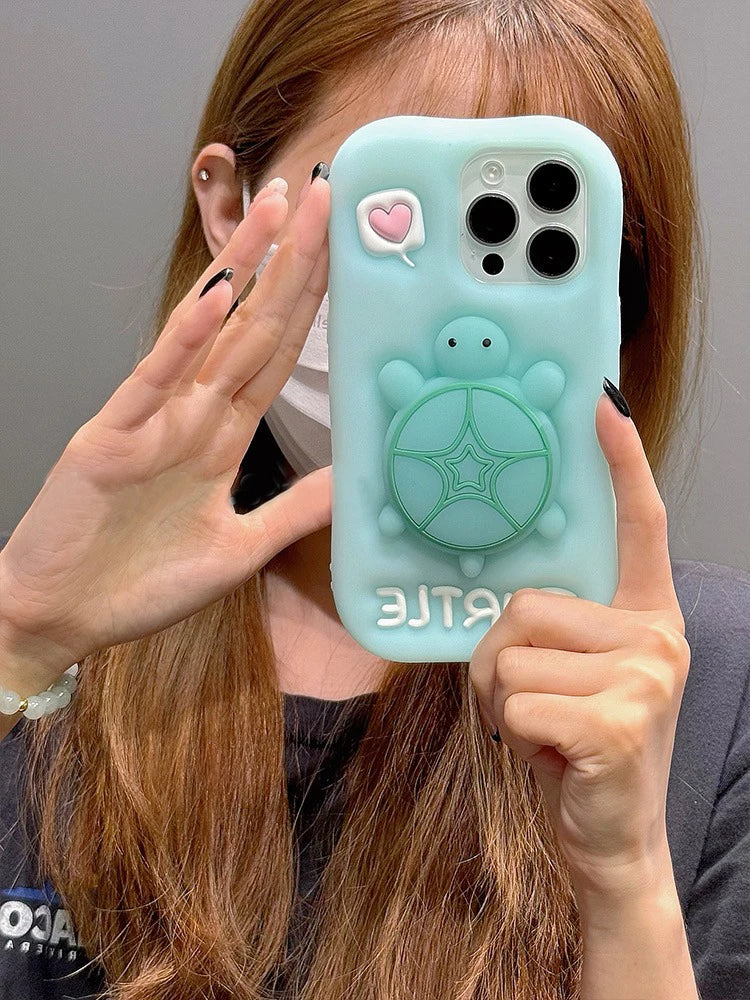 Cartoon Cute Luminous Turtle Kickstand Soft Silicone Phone Case