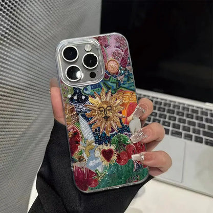 Ins Korean Full Screen Abstract Sun Graffiti Phone Case