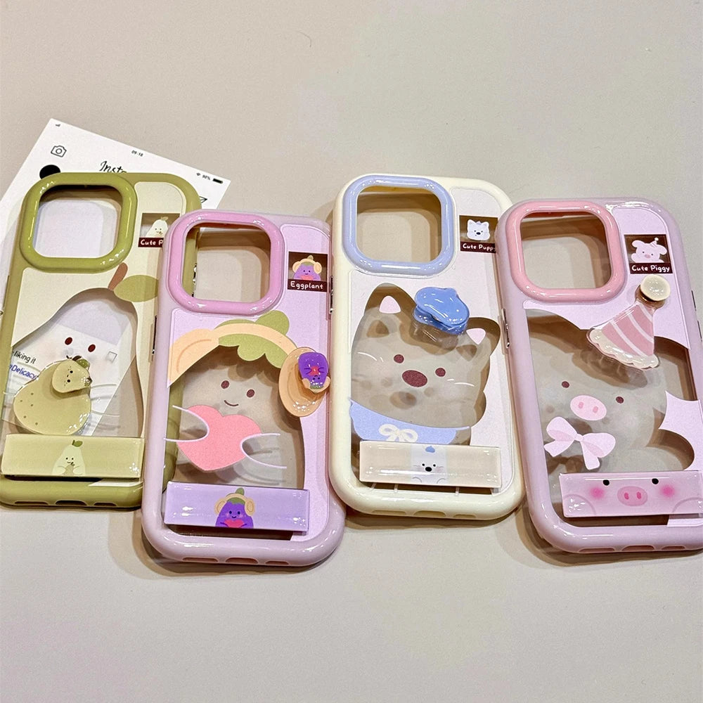 Cute Animal Fruits Series Rotating Stickers with Holder Phone Case
