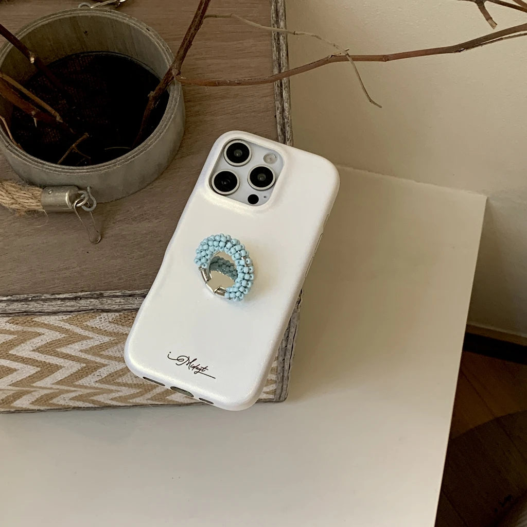 Stylish Simple Glossy Leather Colorl Beads Rotate Ring Buckle With Holder Phone