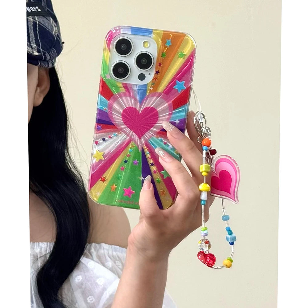 Cute Heart Colorful Rainbow Star Glitter Phone Case
