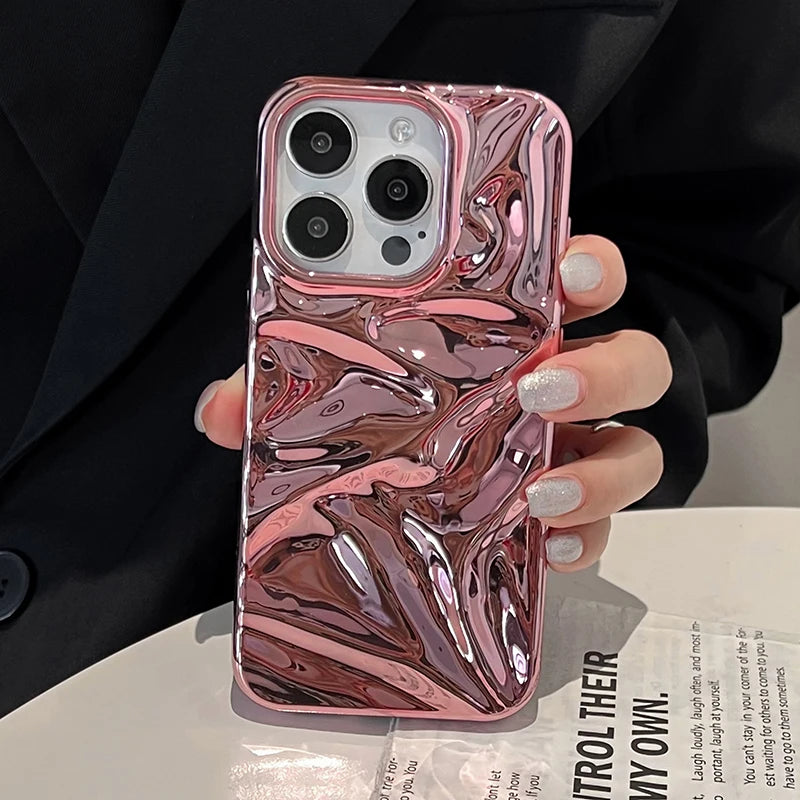 Electroplate Pink Wrinkle Wave Pattern Glossy Phone Case