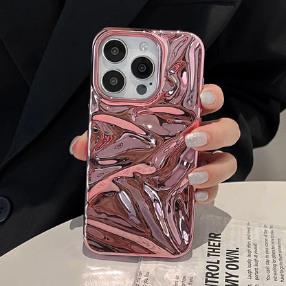 Electroplate Pink Wrinkle Wave Pattern Glossy Phone Case