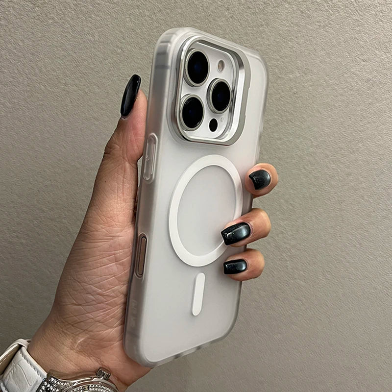 Luxury Metal Camera Stand Holder Matte Clear Phone Case