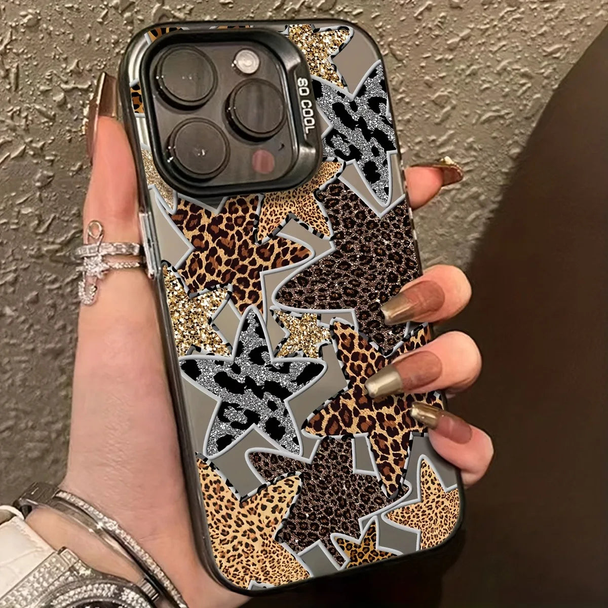Material Phone Case Black Leopard Print Star Cover