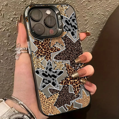 Material Phone Case Black Leopard Print Star Cover