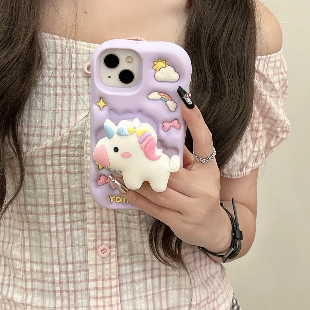 Cute 3D Cartoon Rainbow Unicorn Horse Phone Case