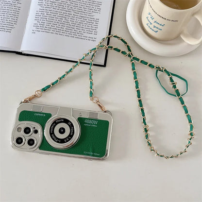 Retro Camera Sling iPhone Case with PU Leather Lanyard