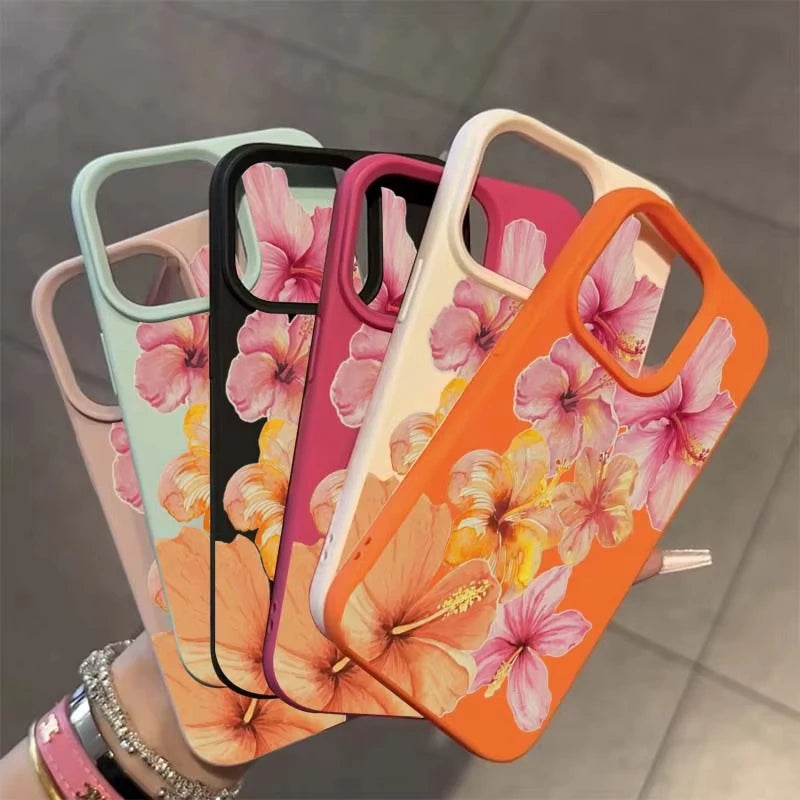 Watercolor Hibiscus Flower Lichee Pattern Silicone Phone Case New