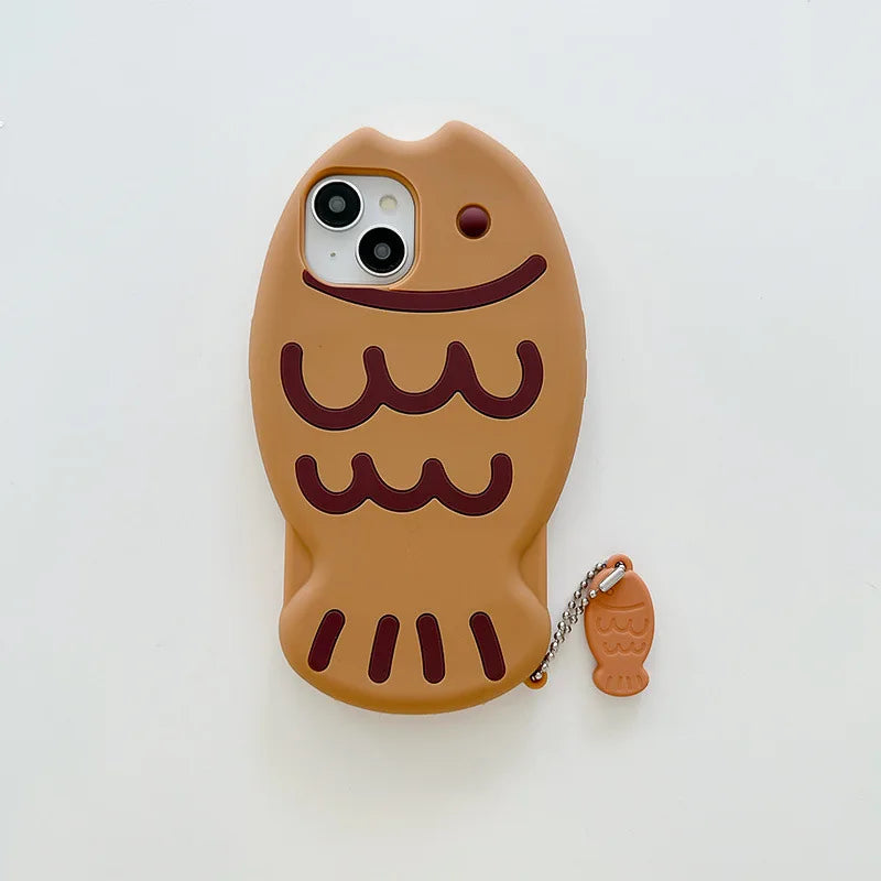 Cute Cartoon Animal 3D Taiyaki Fish Silicone Phone Case
