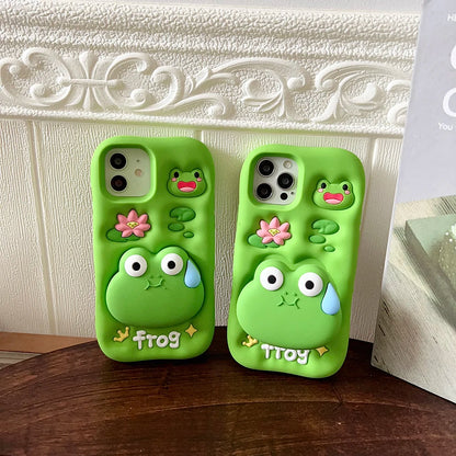 Funny 3D Cartoon Frog Bracket Soft Silicone Phone Case
