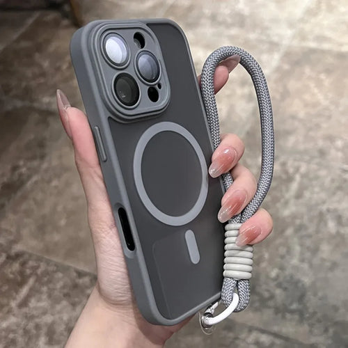 Clear Matte Magnetic Lanyard Wrist Strap Phone Case