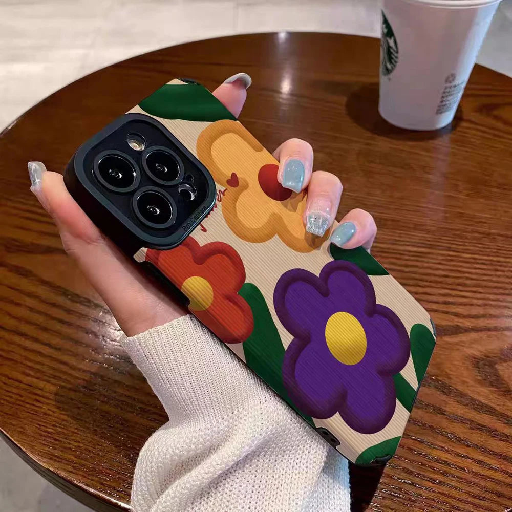 Fashion Big Flower Silicone Leather Phone Case