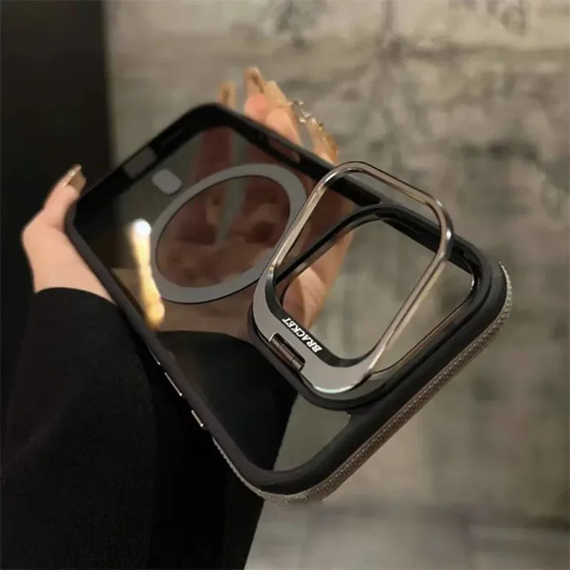 For Magsafe Wireless Charge Metal Lens Protection Stand Phone Case