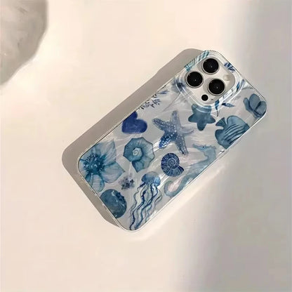 Blue Ocean Element Lip Print Chiffon Texture Phone Case