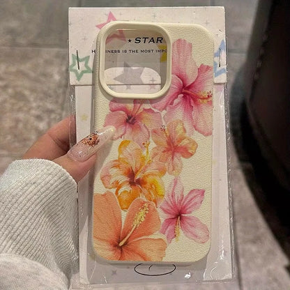 Watercolor Hibiscus Flower Lichee Pattern Silicone Phone Case New
