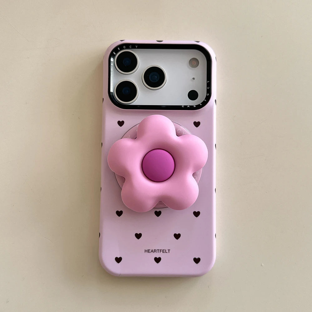 3D Flower Cute Heart Magnetic Grip Tok Phone Case