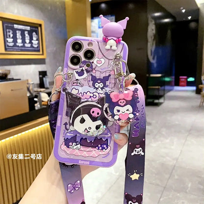 Sanrio Kuromi Phone Case with Shoulder Strap for iPhone
