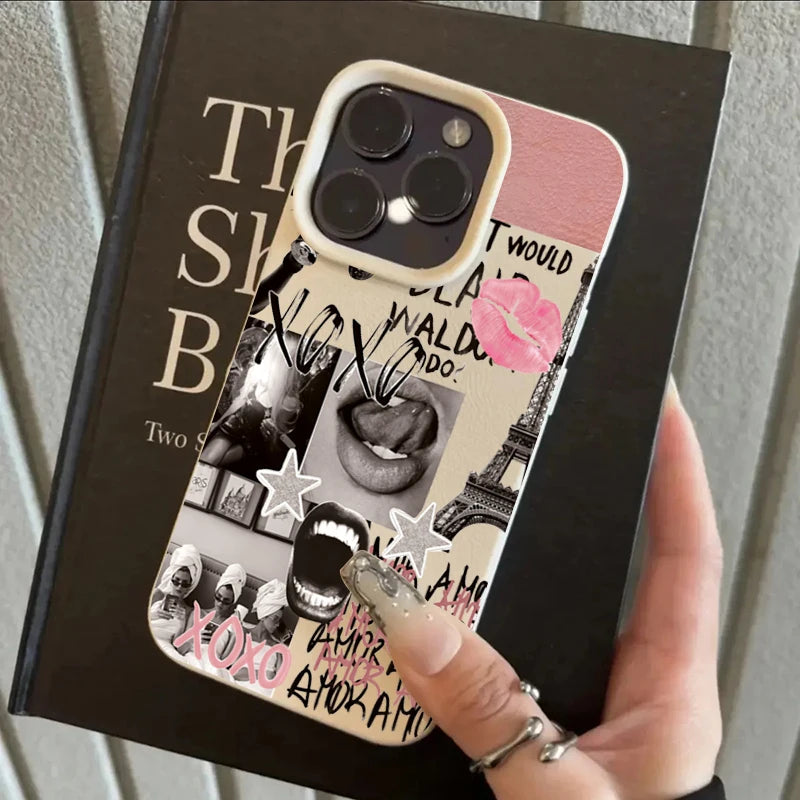 Stylish Lip Print Eiffel Tower Pattern Phone Case