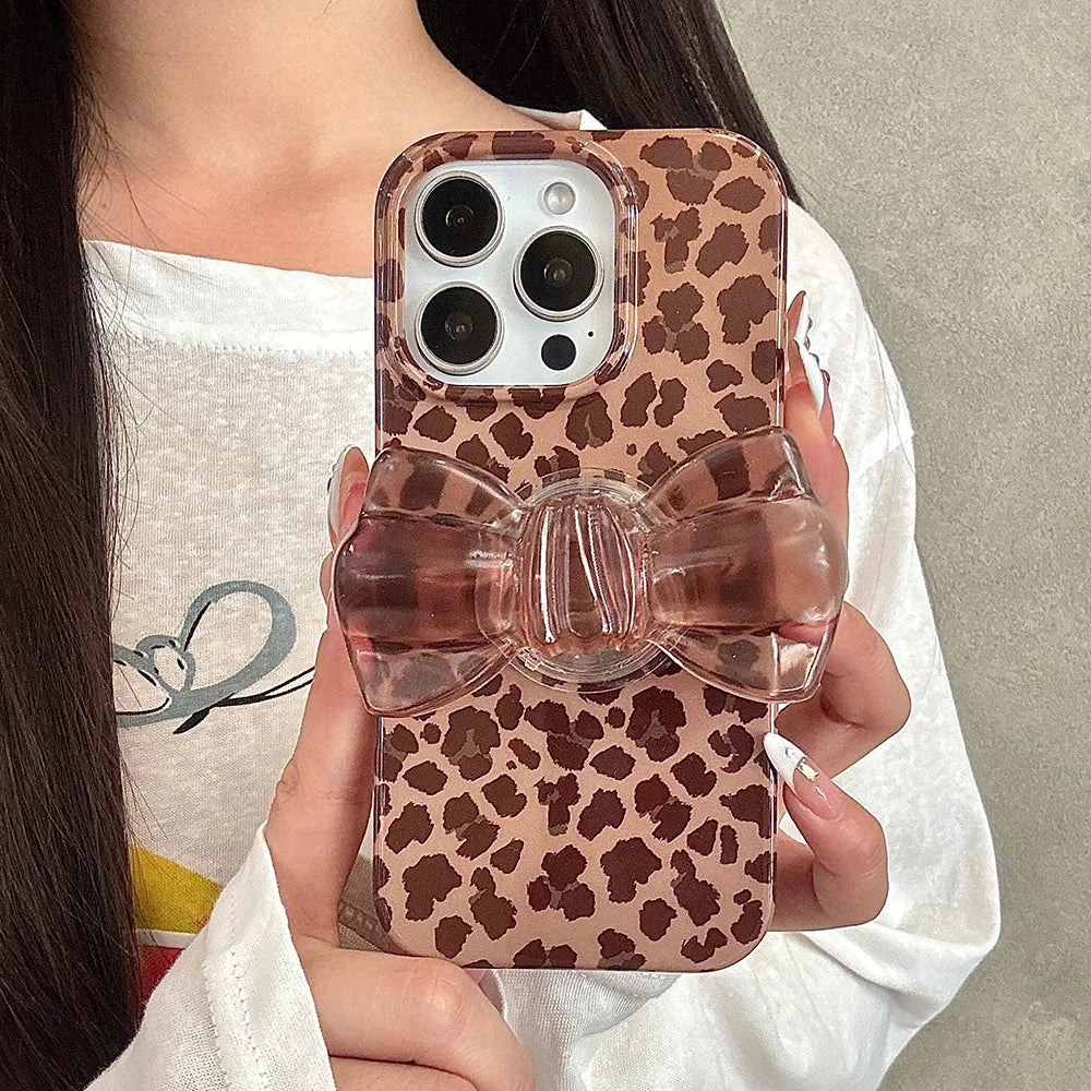Luxury Bowknot Bracket Leopard Phone Case