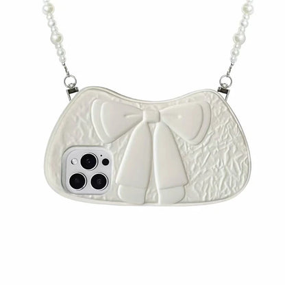 Fashion 3D Bow Pearl Crossbody Bag Pattern Silicone Phone Case
