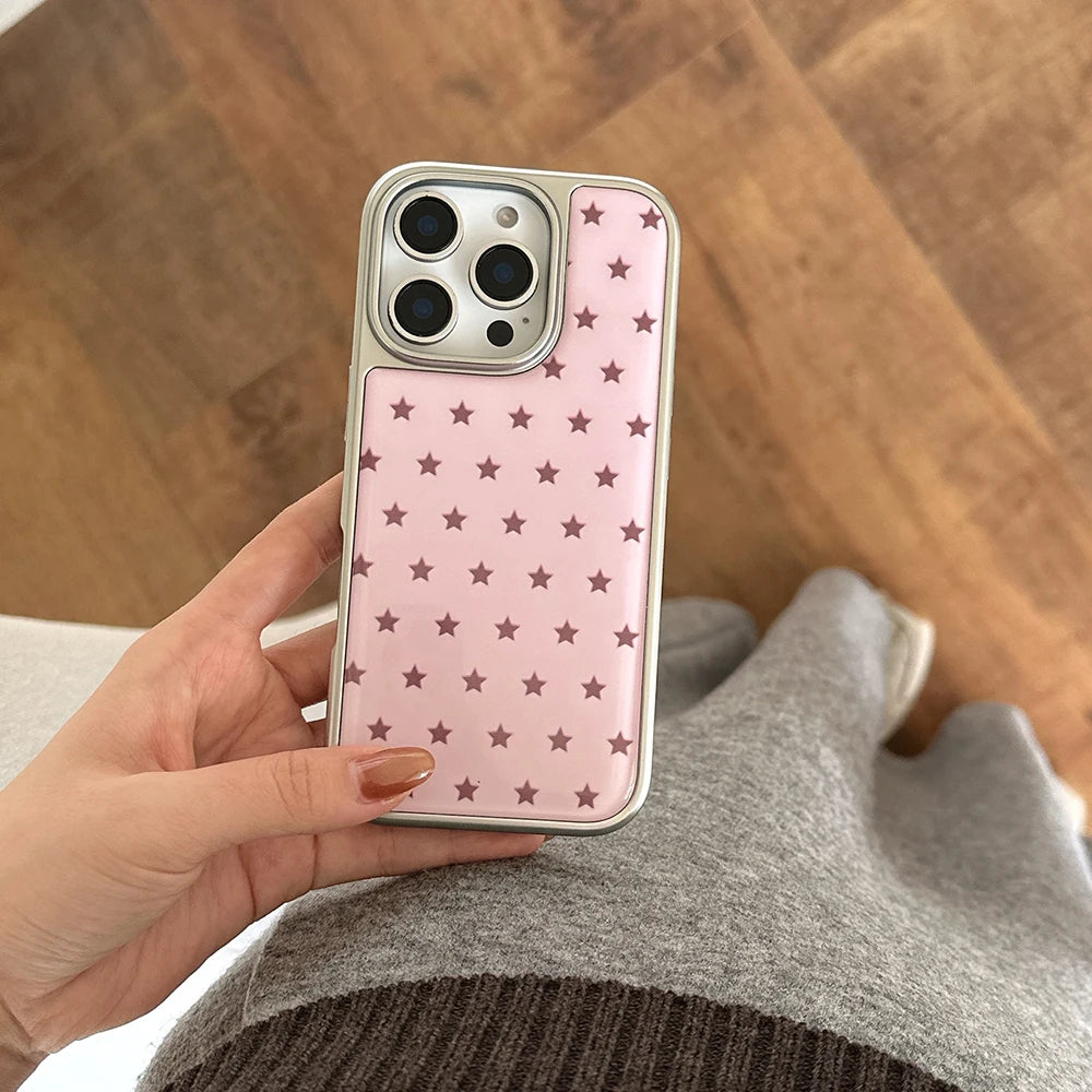 Cute Electroplated Frame Stars Pattern Pink Phone Case