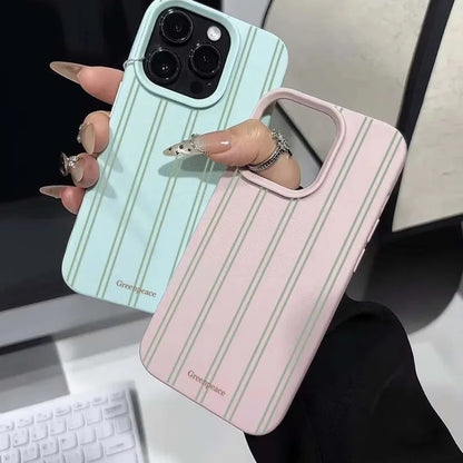 The Green Stripe Lichee Pattern Phone Case