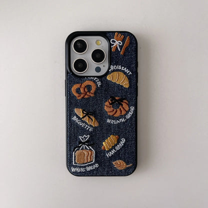 Retro Denim Embroidery Bread Toast Series Shockproof Protective Phone Case