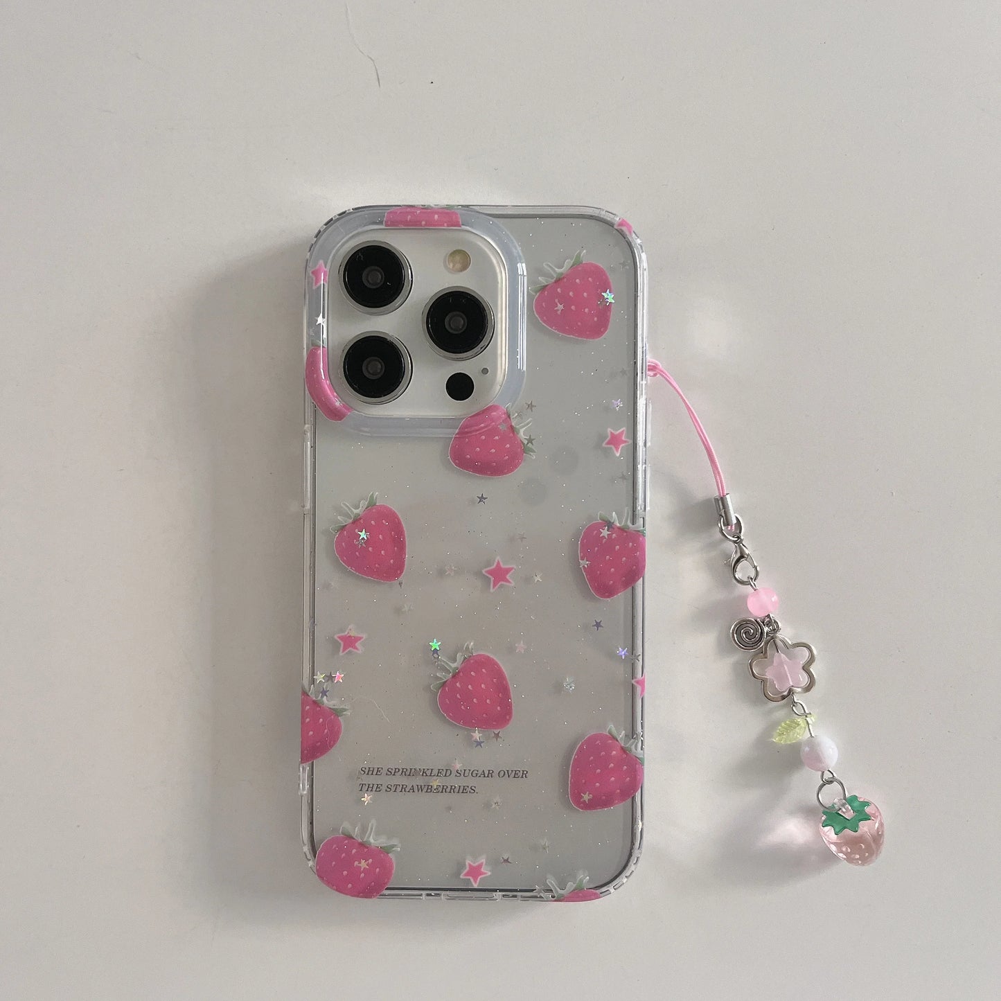 Glitter Strawberry with 3D Dangle Shockproof Cute Chic Phone Case