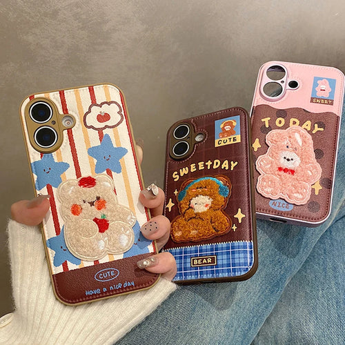 Cute 3D Plush Embroidered Rabbit BearQ Phone Case