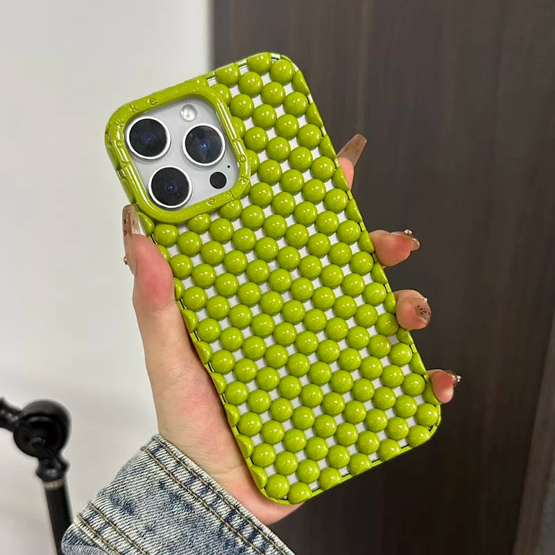 Fashion Green Pearl Round Bead Hollow Out Phone Case