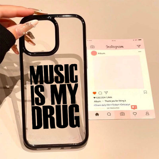 Korean Cute Leopard Print Case MUSIC IS MY DRUG English Y2K Soft Shockproof Phone Cases New