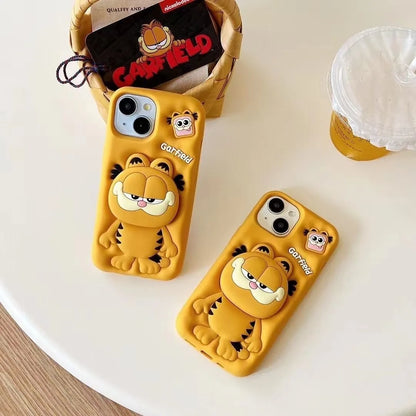 Cute 3D Carfield Head Grip Tok Holder Cartoon Rubber Silicon Soft Phone Case