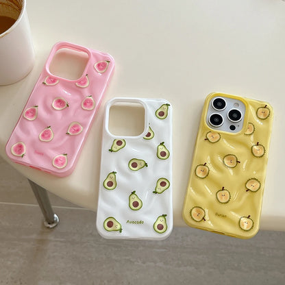 Ins Simple Fruit Durian Avocado Guava Cute Folds Texture Phone Case