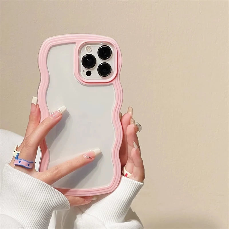 Simple Fashion Wave Frame Clear Shockproof Back Phone Case