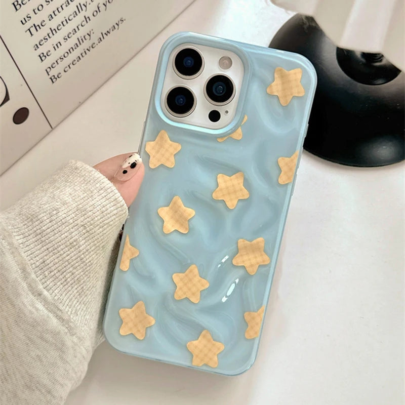 Yellow Stars Blue Wrinkle Fold Texture TPU Phone Case