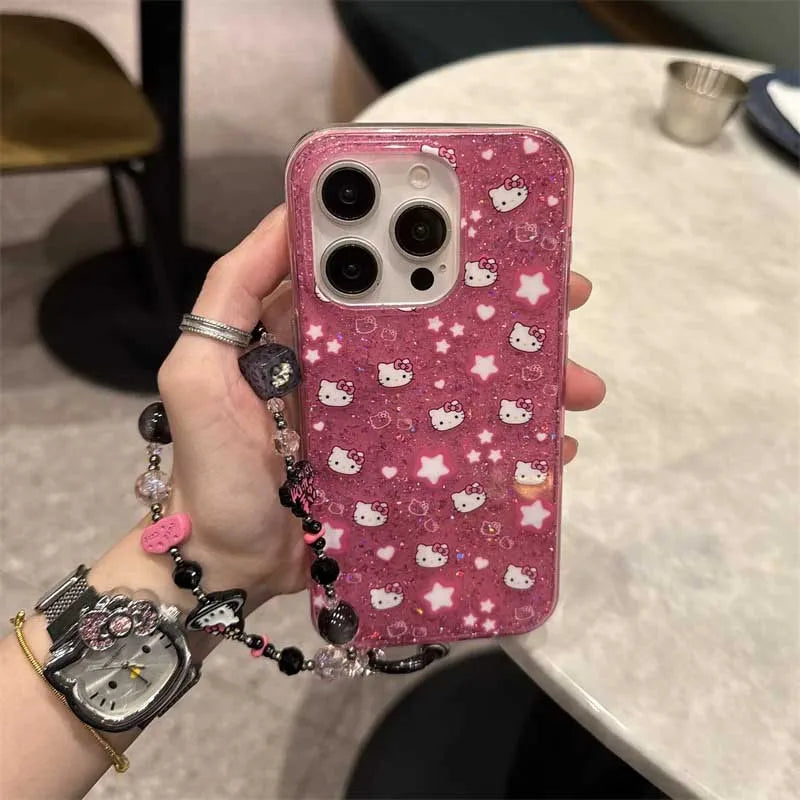 Full Screen Shining Hello Kitty Bow Strap Phone Case
