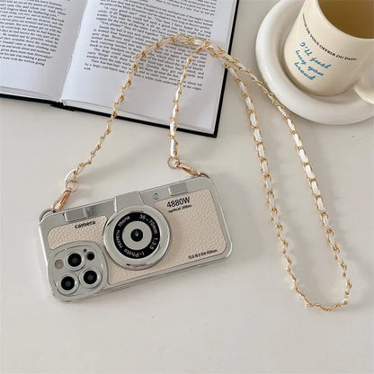 Retro Camera Sling iPhone Case with PU Leather Lanyard