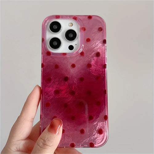 Adorable Heart Phone Case With Cute Dot Raspberry Red Background