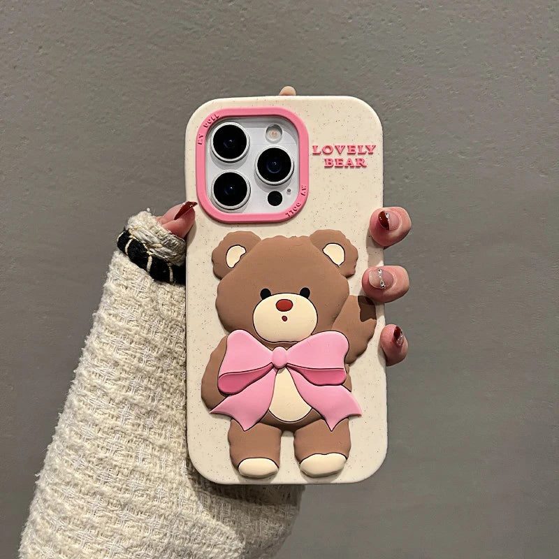 Lovely Pink Bowknot Bear Soft Silicone Phone Case
