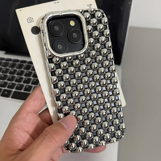 Fashion Platinig Silver Pearl Hollow Out Phone Case