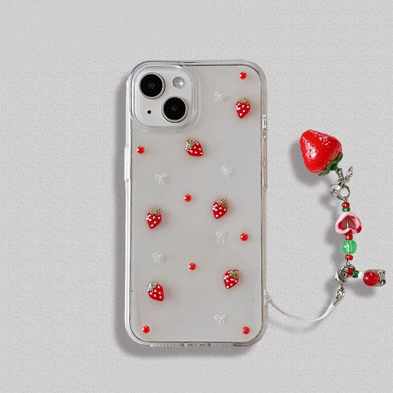 Cute 3D Strawberry Glitter Bling Phone Case