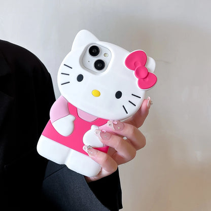 3D Cartoon Bowknot Hello Kitty Silicon Back Soft Phone Case