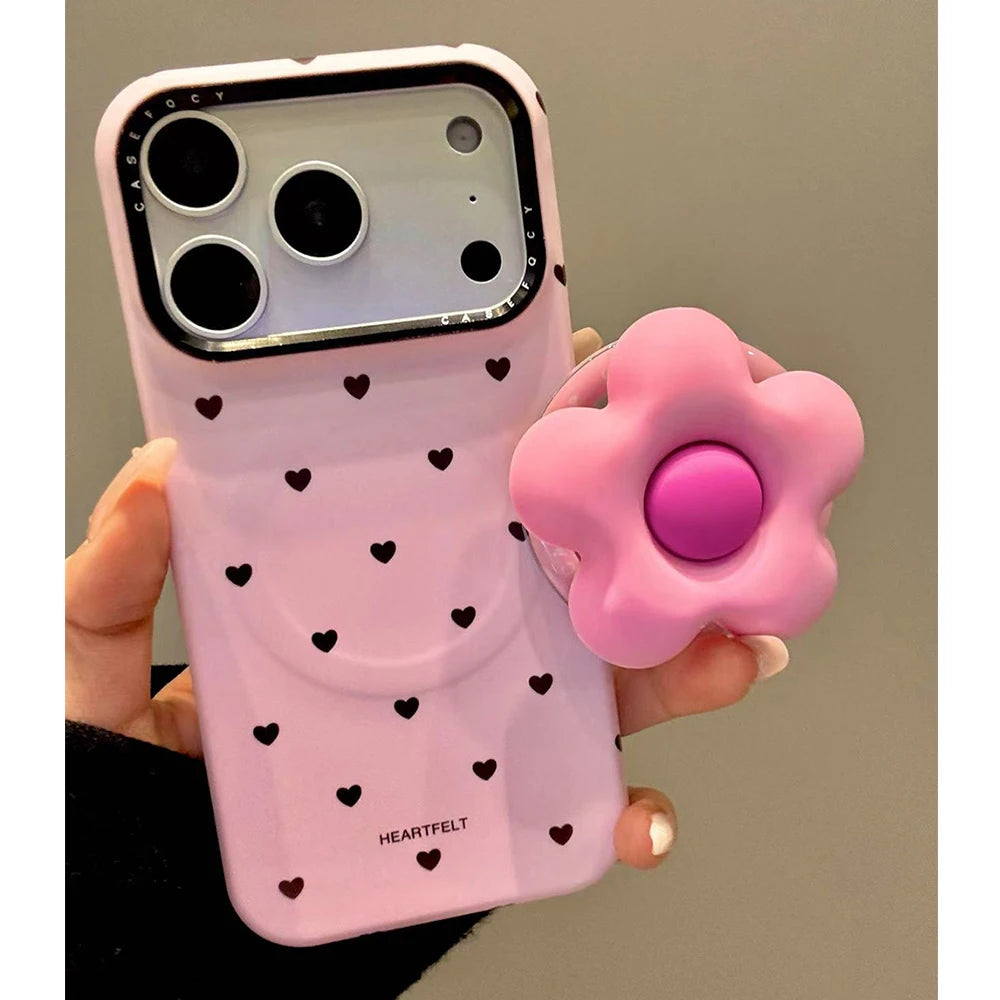 3D Flower Cute Heart Magnetic Grip Tok Phone Case