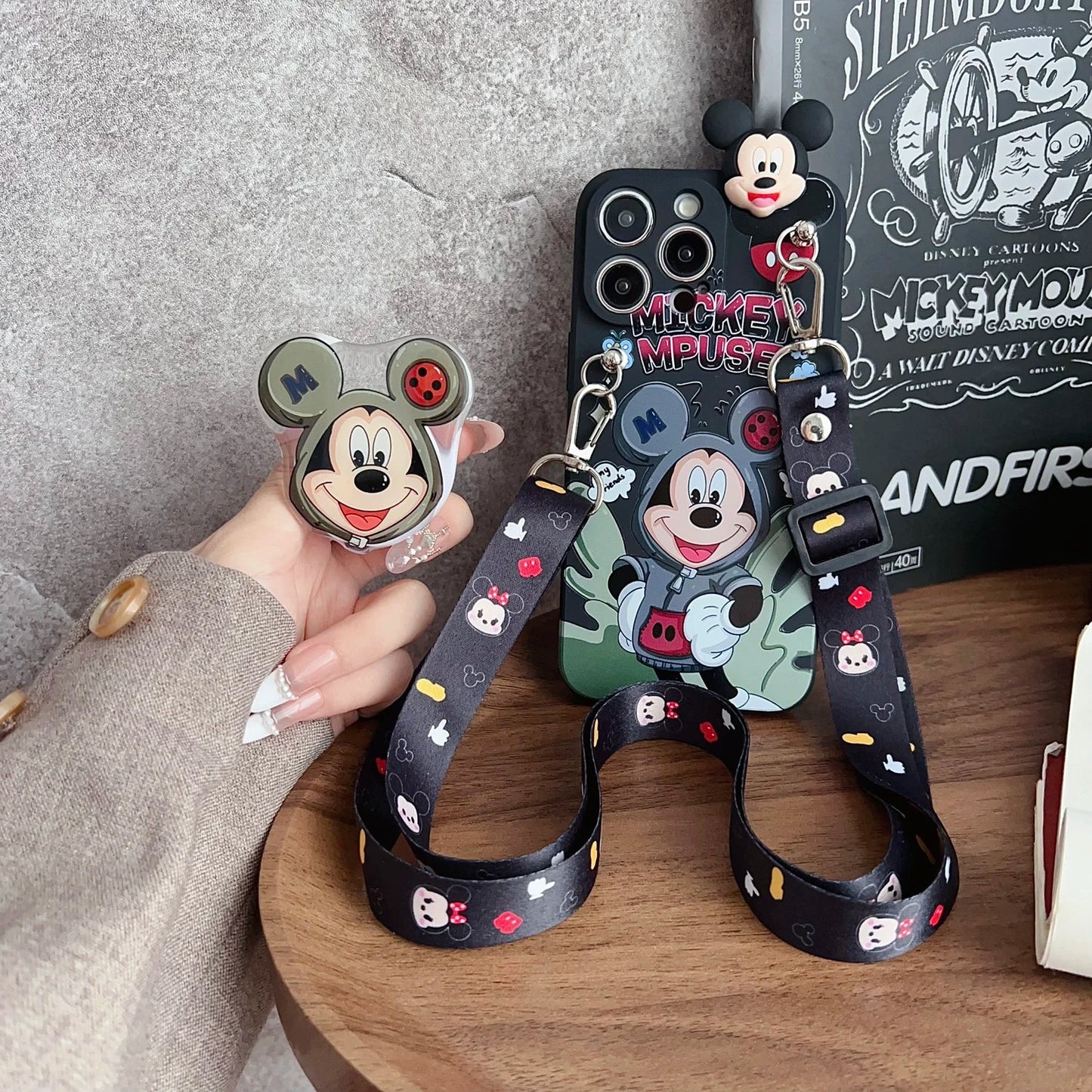 Playful Minnie Phone Case with Holder & Lanyard for iPhone