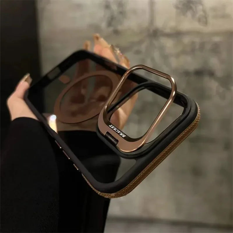 For Magsafe Wireless Charge Metal Lens Protection Stand Phone Case